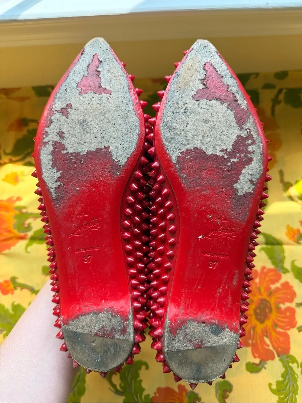 Christian Louboutin Pigalle Spikes Red Patent Flat Sz 37